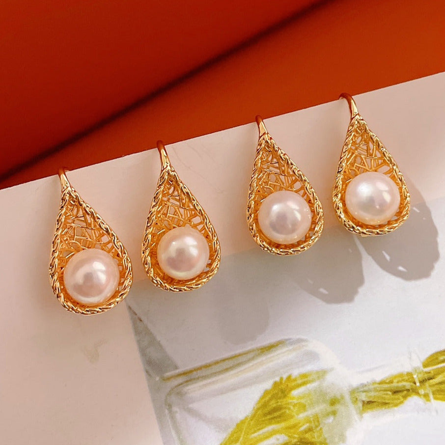 Woven Spoon Pearl Drop Earrings