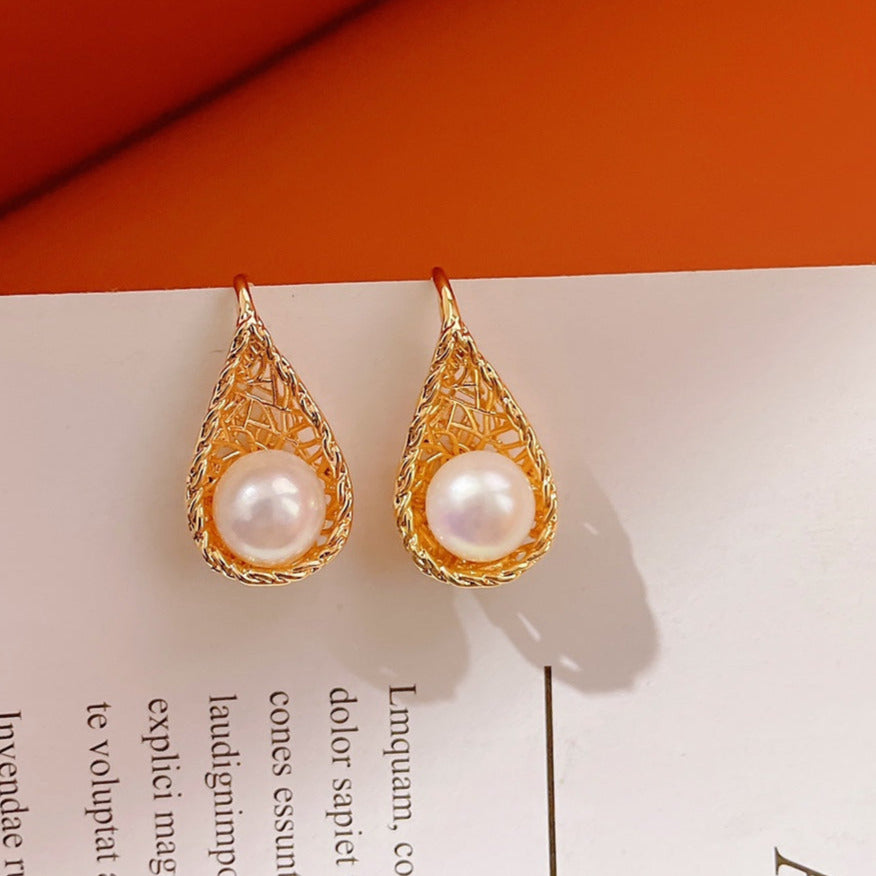 Woven Spoon Pearl Drop Earrings