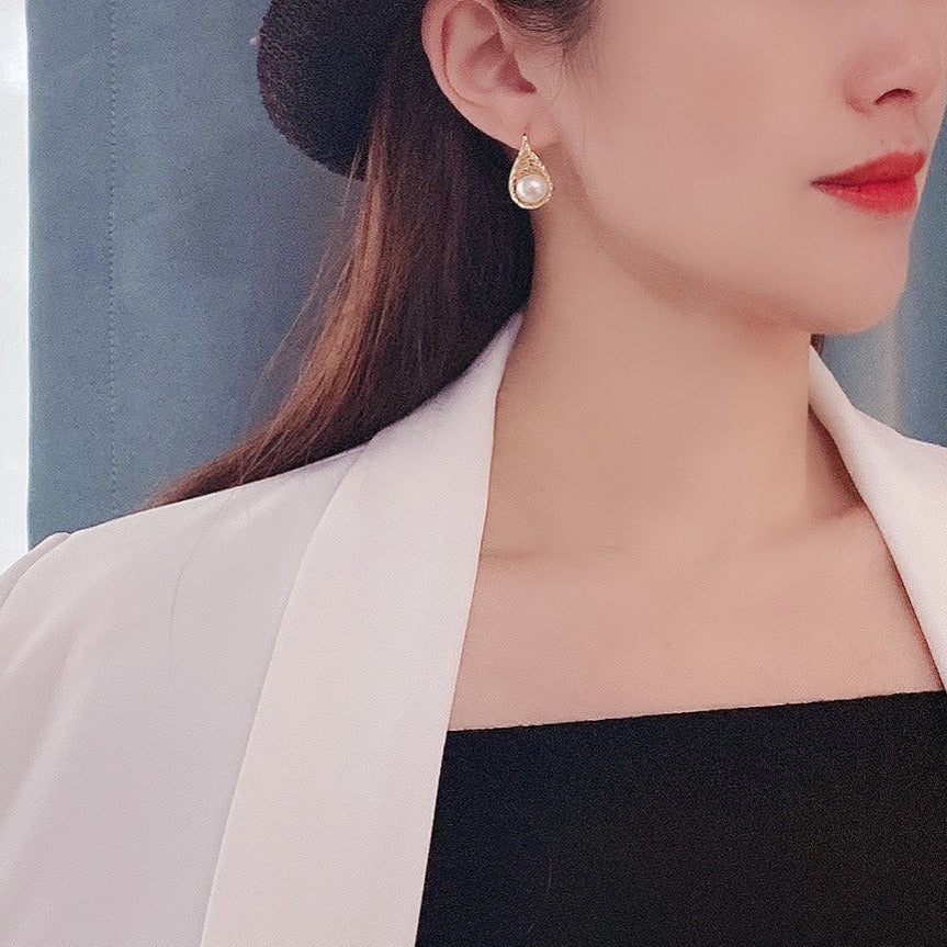 Woven Spoon Pearl Drop Earrings
