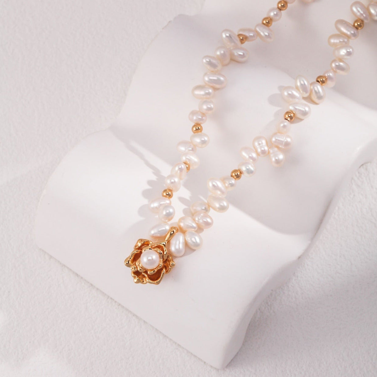Camellia Pearl Necklace -18k Gold on Silver