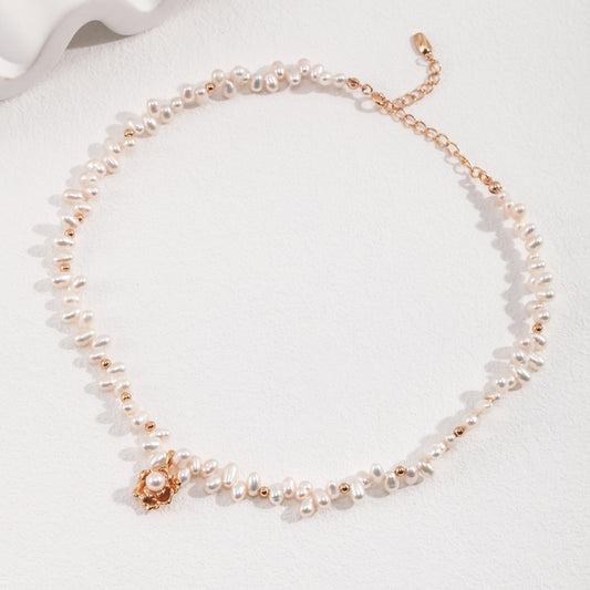 Camellia Pearl Necklace -18k Gold on Silver