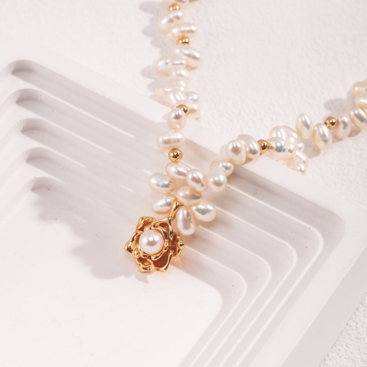 Camellia Pearl Necklace -18k Gold on Silver