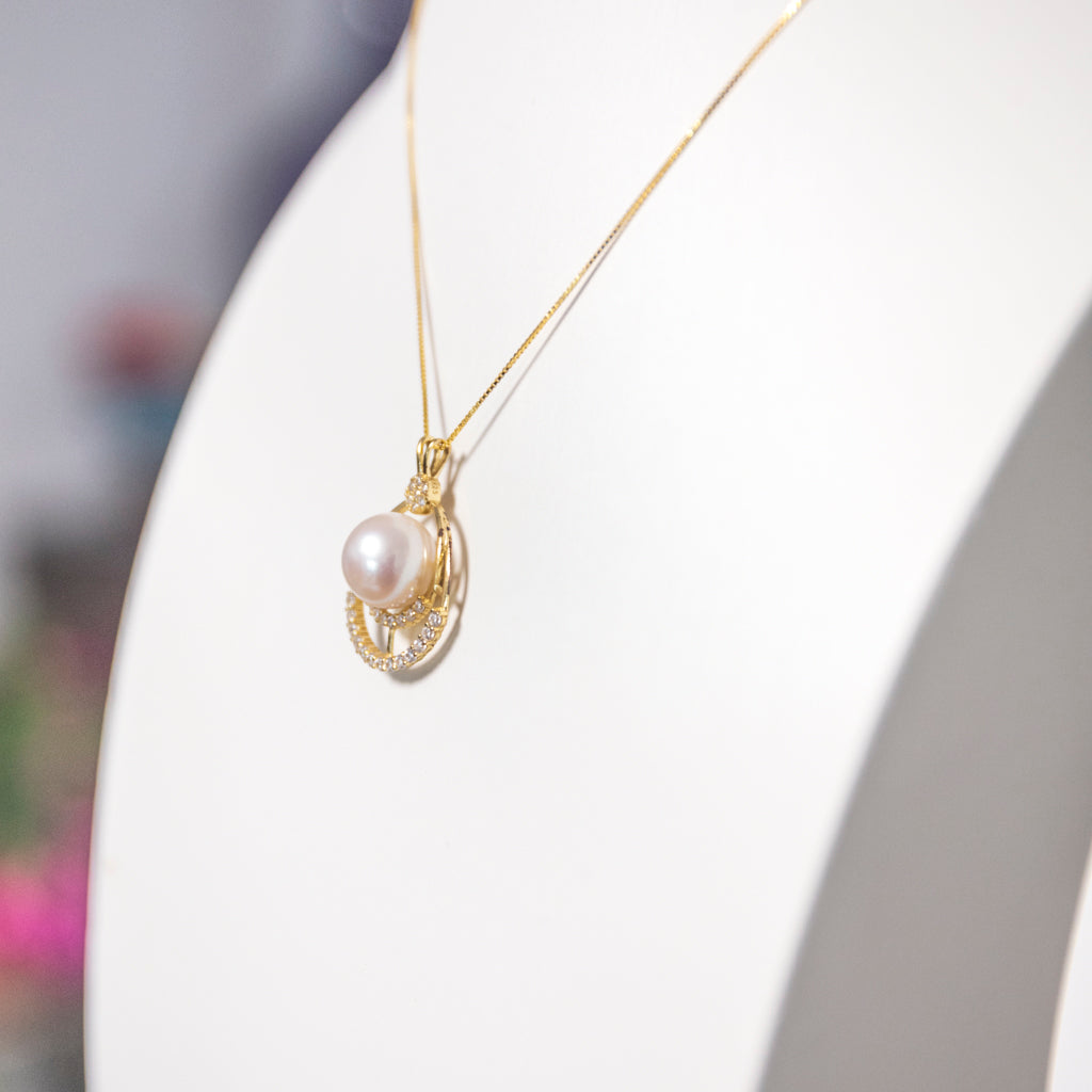 Special Double-Layered Zircon Halo Pearl Necklace