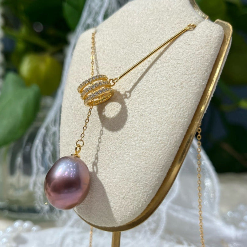 Rainbow Luster Purple Pearl "Y" Chain Necklace