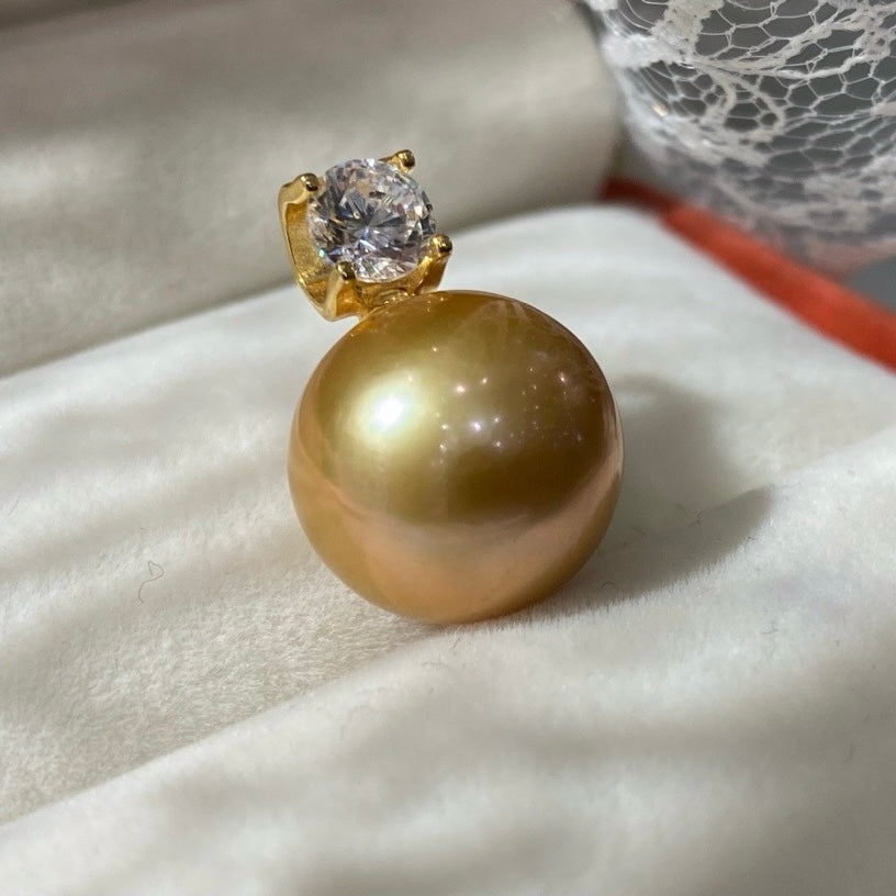 Diana Yellow Pearl Necklace- AAA 14mm Freshwater