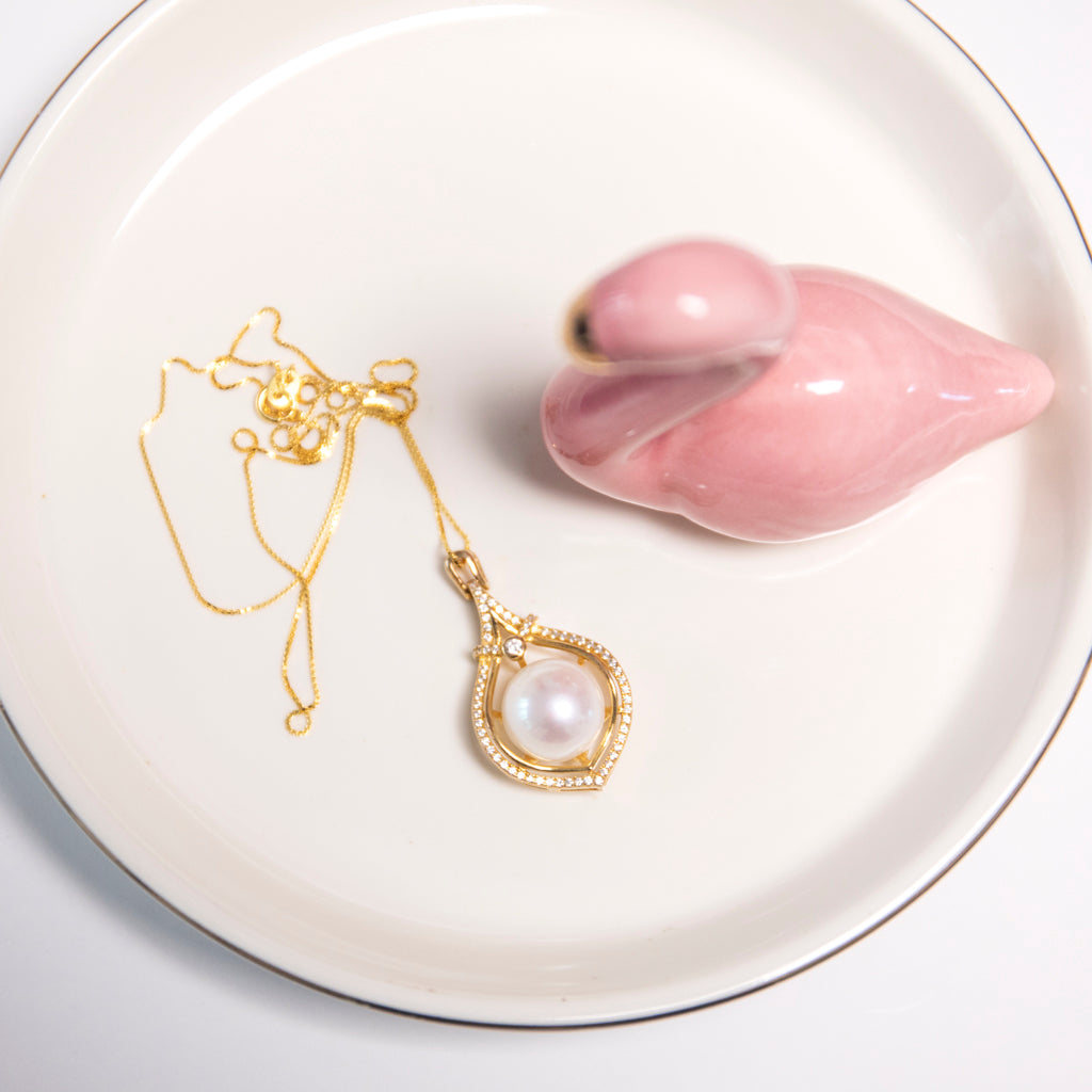 Large AAAA Freshwater Akoya Pearl on Zircon Halo Necklace