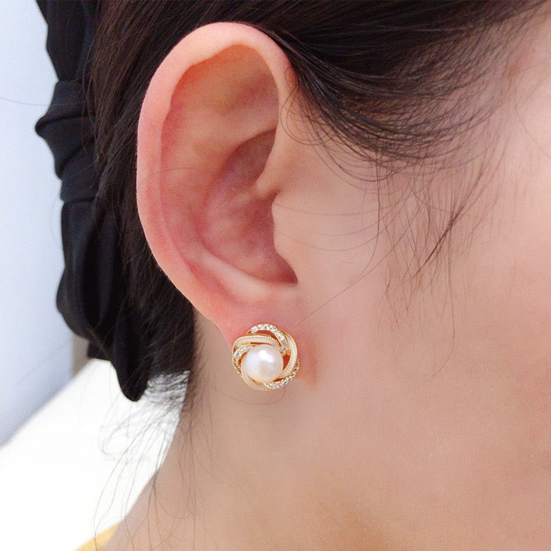 Bird Nest Braided Freshwater Pearl Stud Earrings