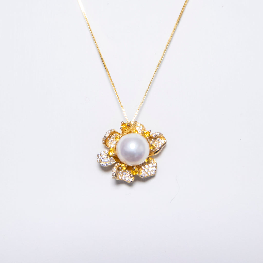 Flower Blossoms AAAA White Pearl Necklace