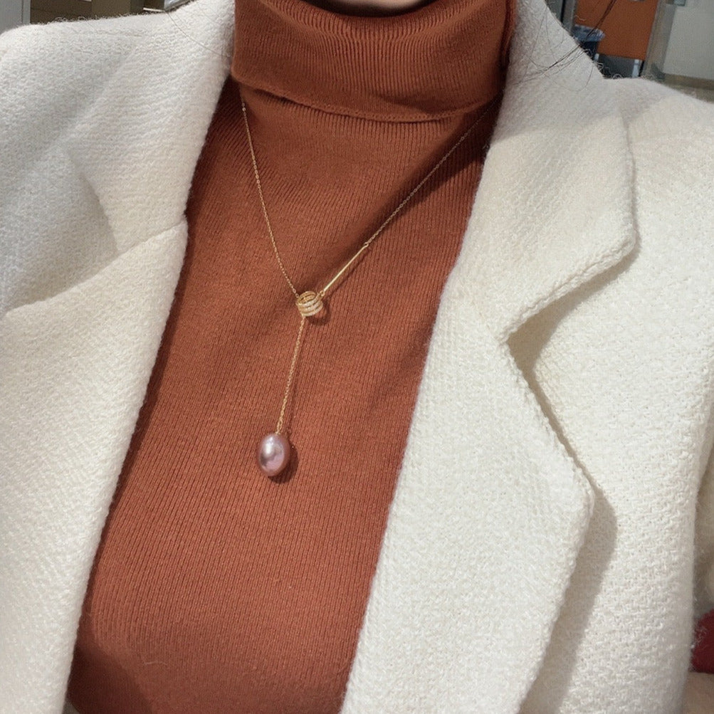Rainbow Luster Purple Pearl "Y" Chain Necklace