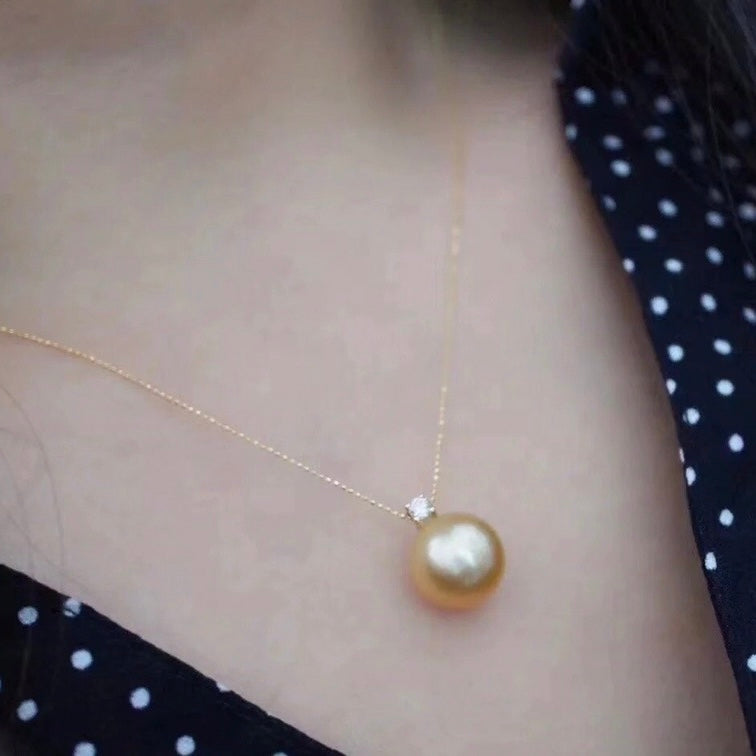 Diana Yellow Pearl Necklace- AAA 14mm Freshwater