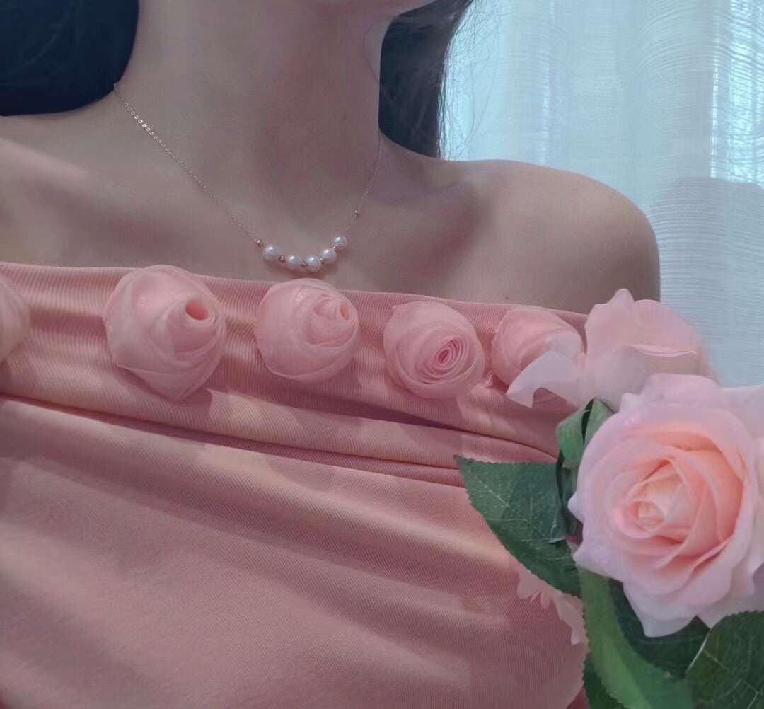Smile with Gold Beads Three 7mm Freshwater Pearl Necklace