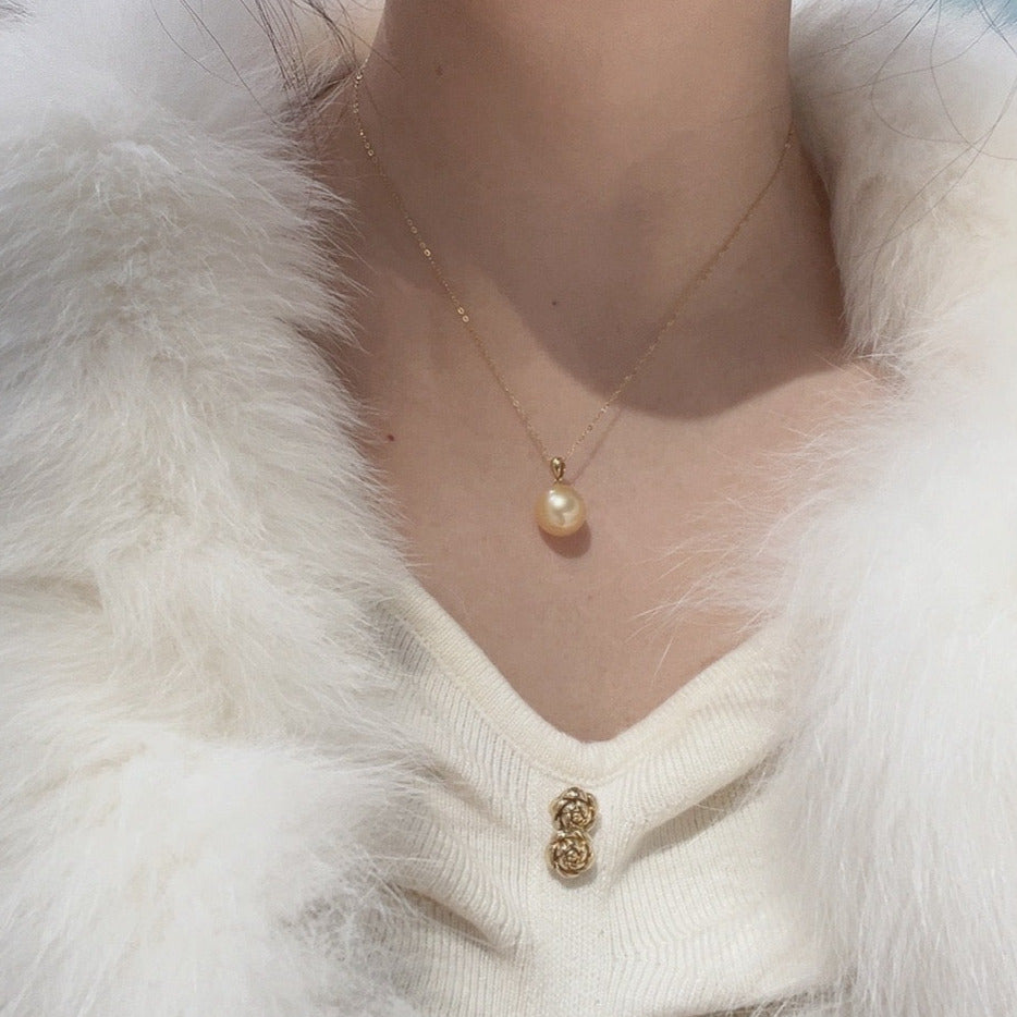 11-12mm Golden South Sea Cultured Pearl Pendant on a 14K
