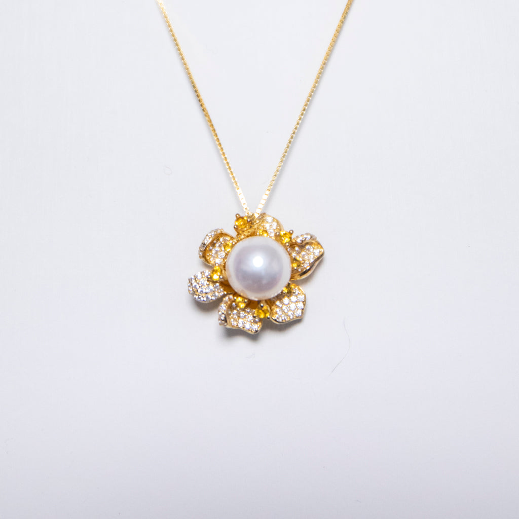 Flower Blossoms AAAA White Pearl Necklace