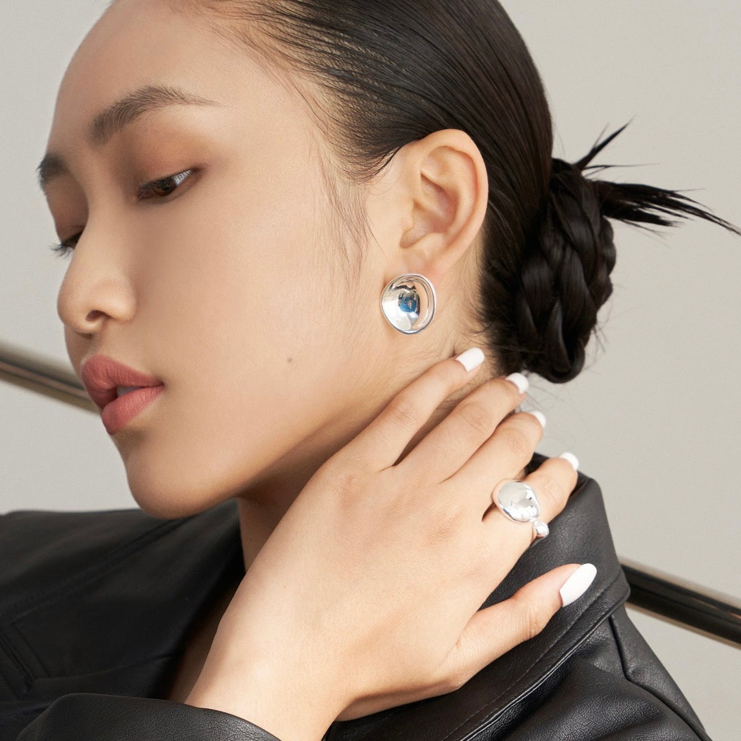 Bold Asymmetric Earrings-18kGold on Silver