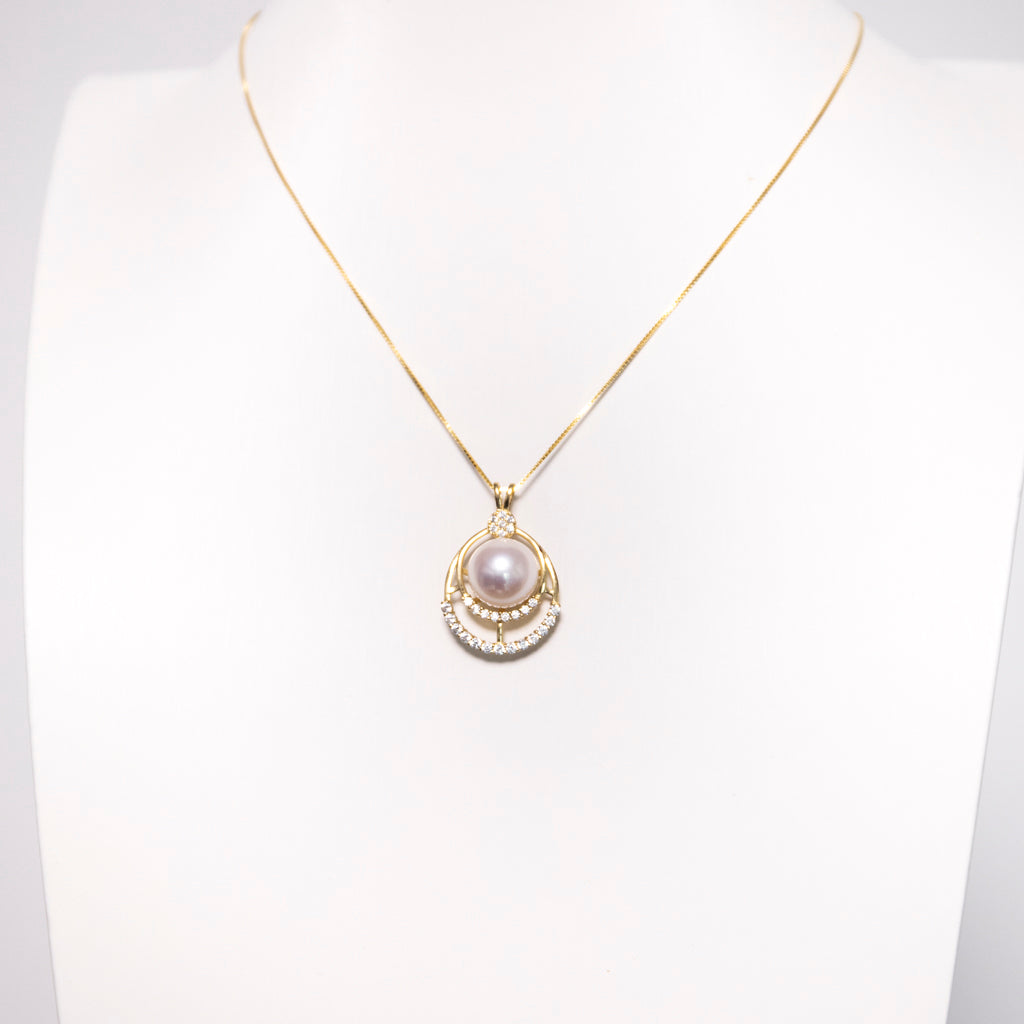 Special Double-Layered Zircon Halo Pearl Necklace