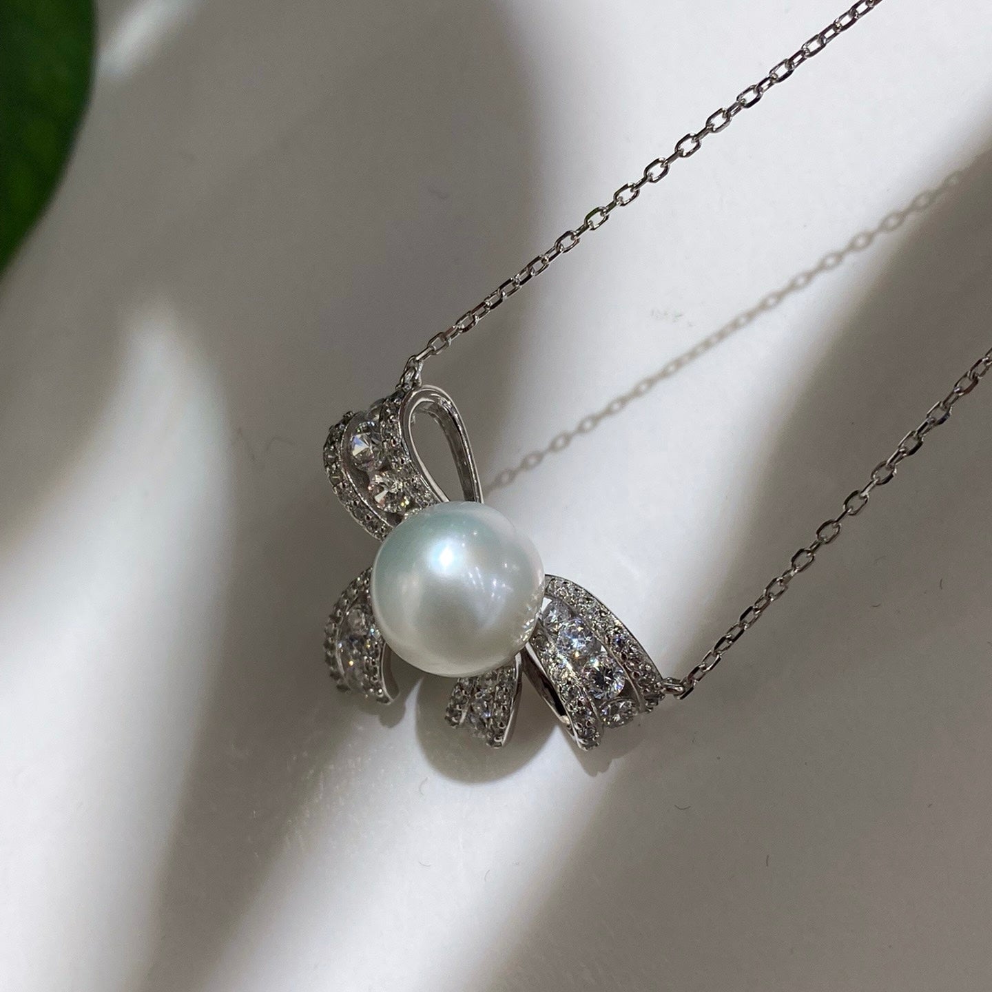 Brilliant Bow Pearl Necklace- AAAA 12mm Freshwater