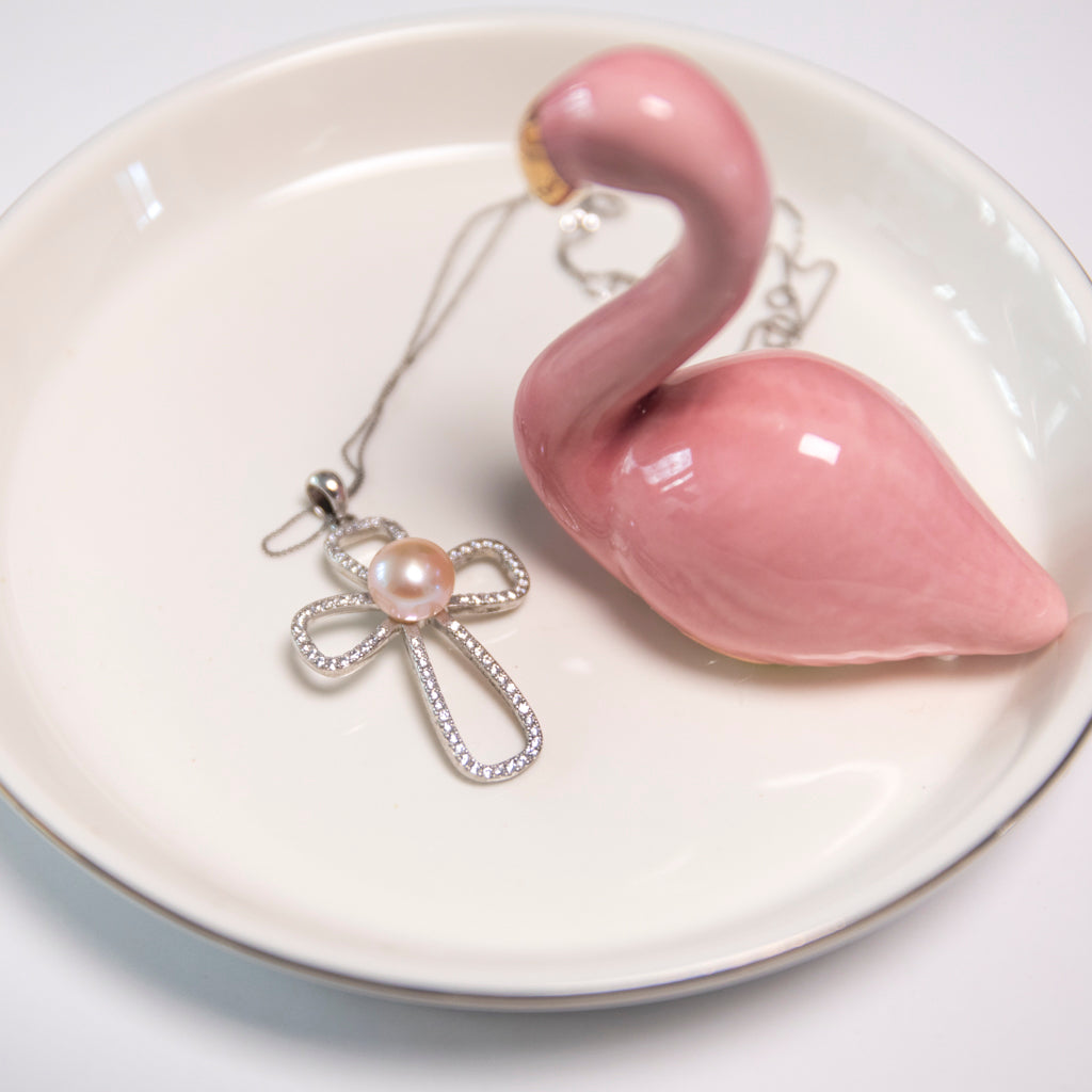 Zircon Cross Pink Pearl Necklace