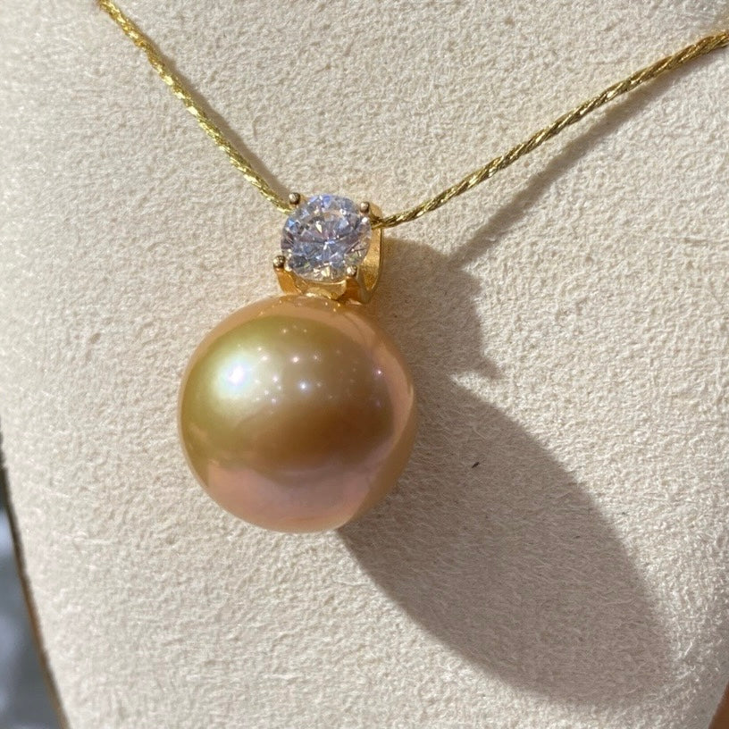 Diana Yellow Pearl Necklace- AAA 14mm Freshwater