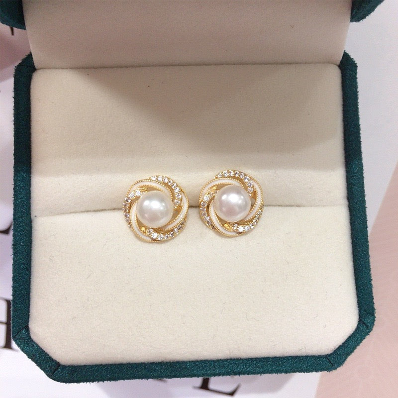 Bird Nest Braided Freshwater Pearl Stud Earrings