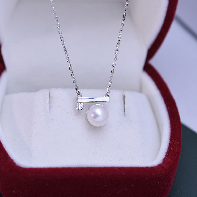 Balance Beam 8mm AAA Freshwater Pearl Pendant Necklace
