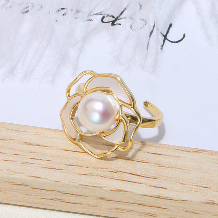 Camellia Pearl Stud Earrings/Necklace/Ring