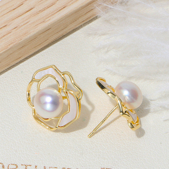 Camellia Pearl Stud Earrings/Necklace/Ring