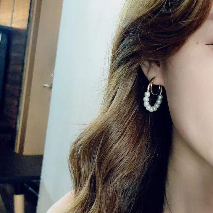 Minimalist Double Pearl Circle Earrings
