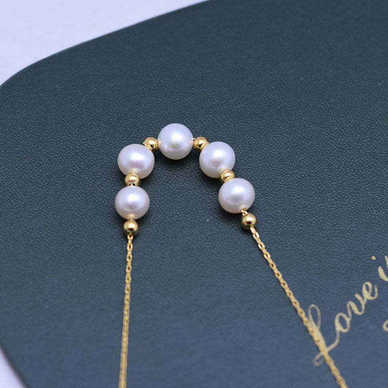 Smile with Gold Beads Three 7mm Freshwater Pearl Necklace