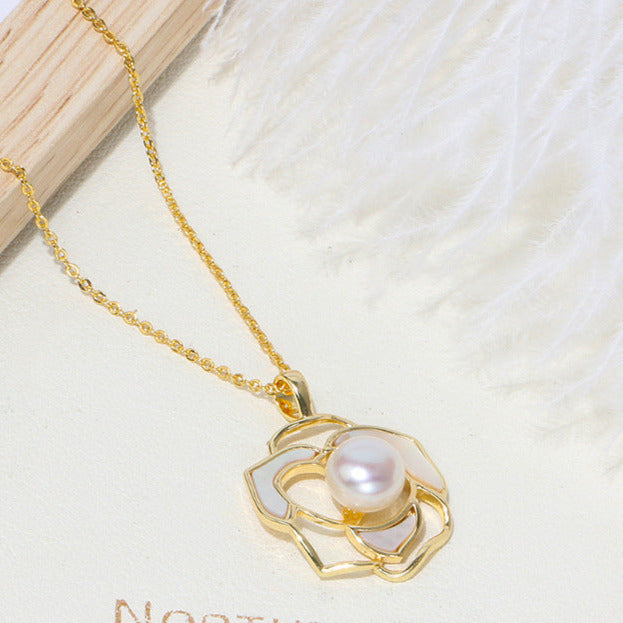 Camellia Pearl Stud Earrings/Necklace/Ring
