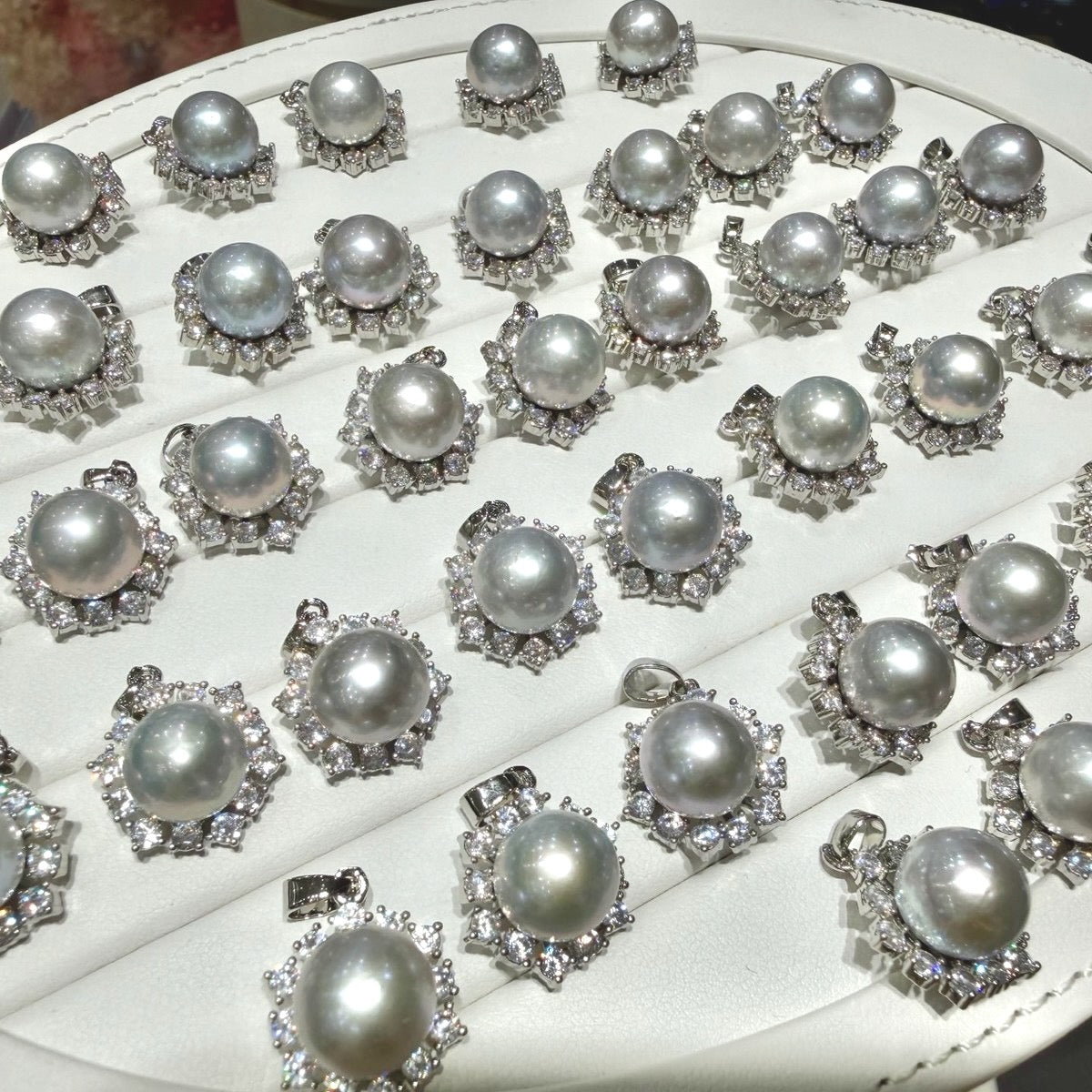 White Freshwater Pearl on Snowflake Zircon Necklace, 10–11mm featuring 10–11mm white freshwater pearl