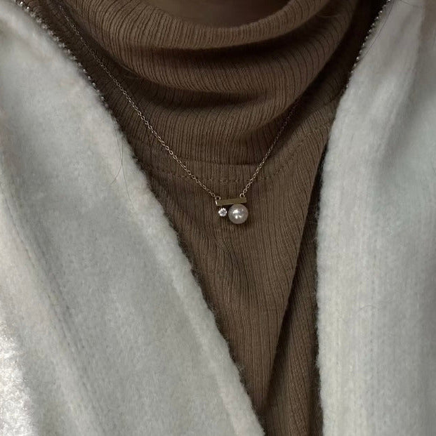 Balance Beam 8mm AAA Freshwater Pearl Pendant Necklace