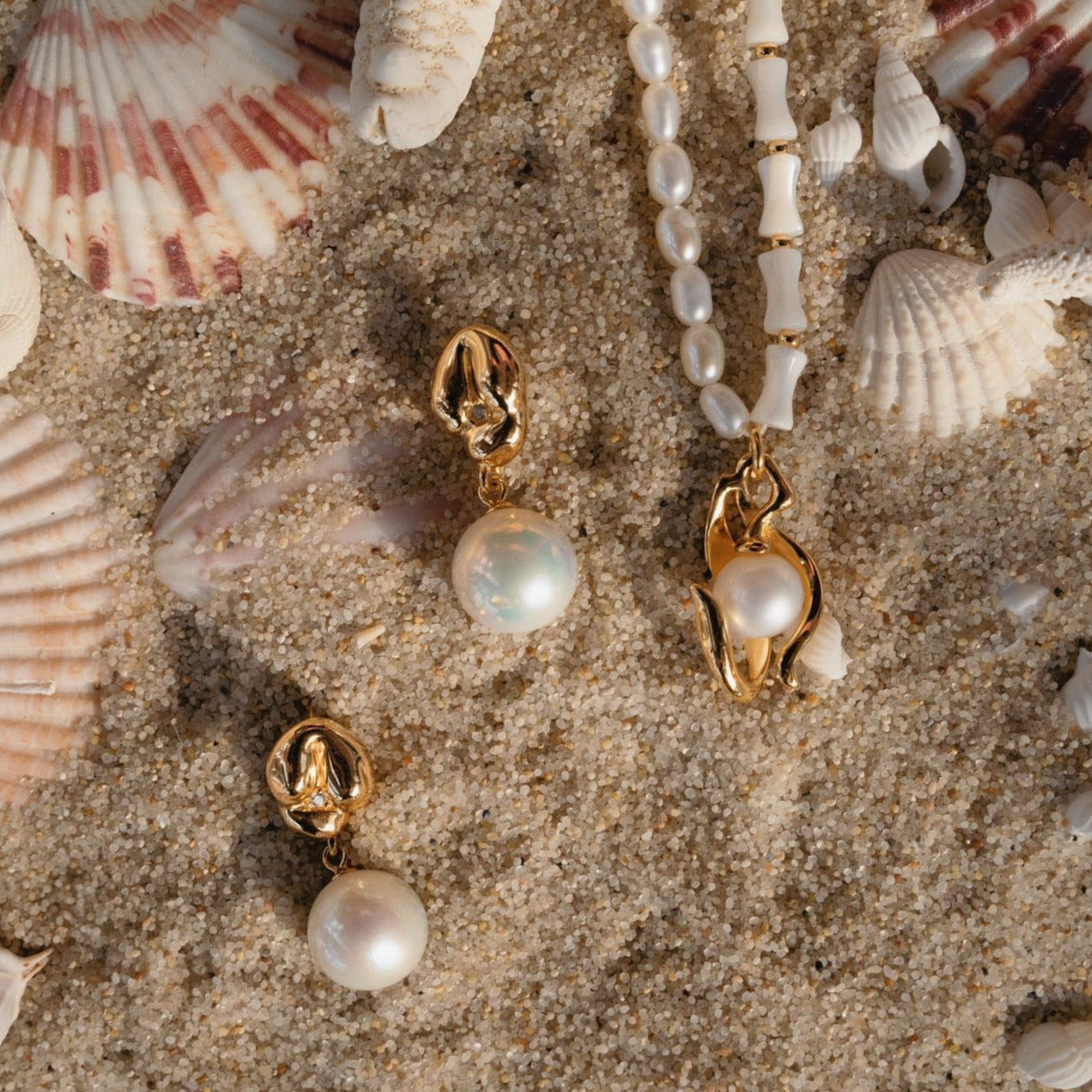 Orchid Bamboo Pearl Necklace-18k Gold on Silver