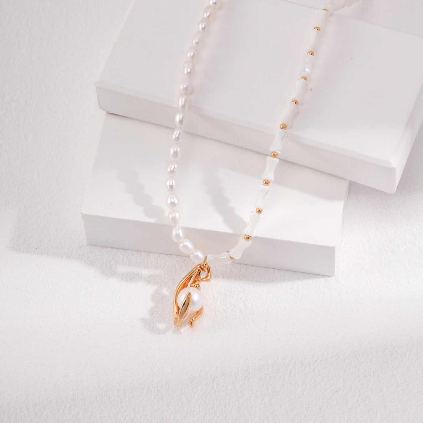 Orchid Bamboo Pearl Necklace-18k Gold on Silver