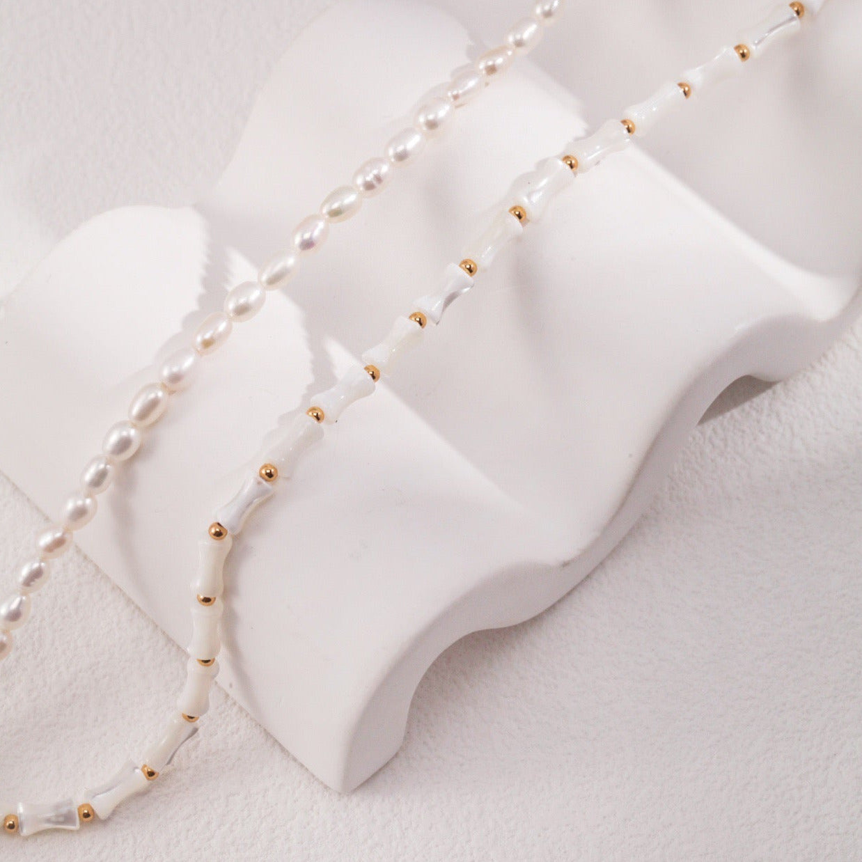 Orchid Bamboo Pearl Necklace-18k Gold on Silver