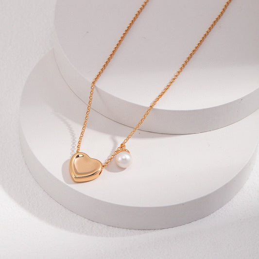 Minimalist Heart with Pearl Necklace -18kGold on Silver