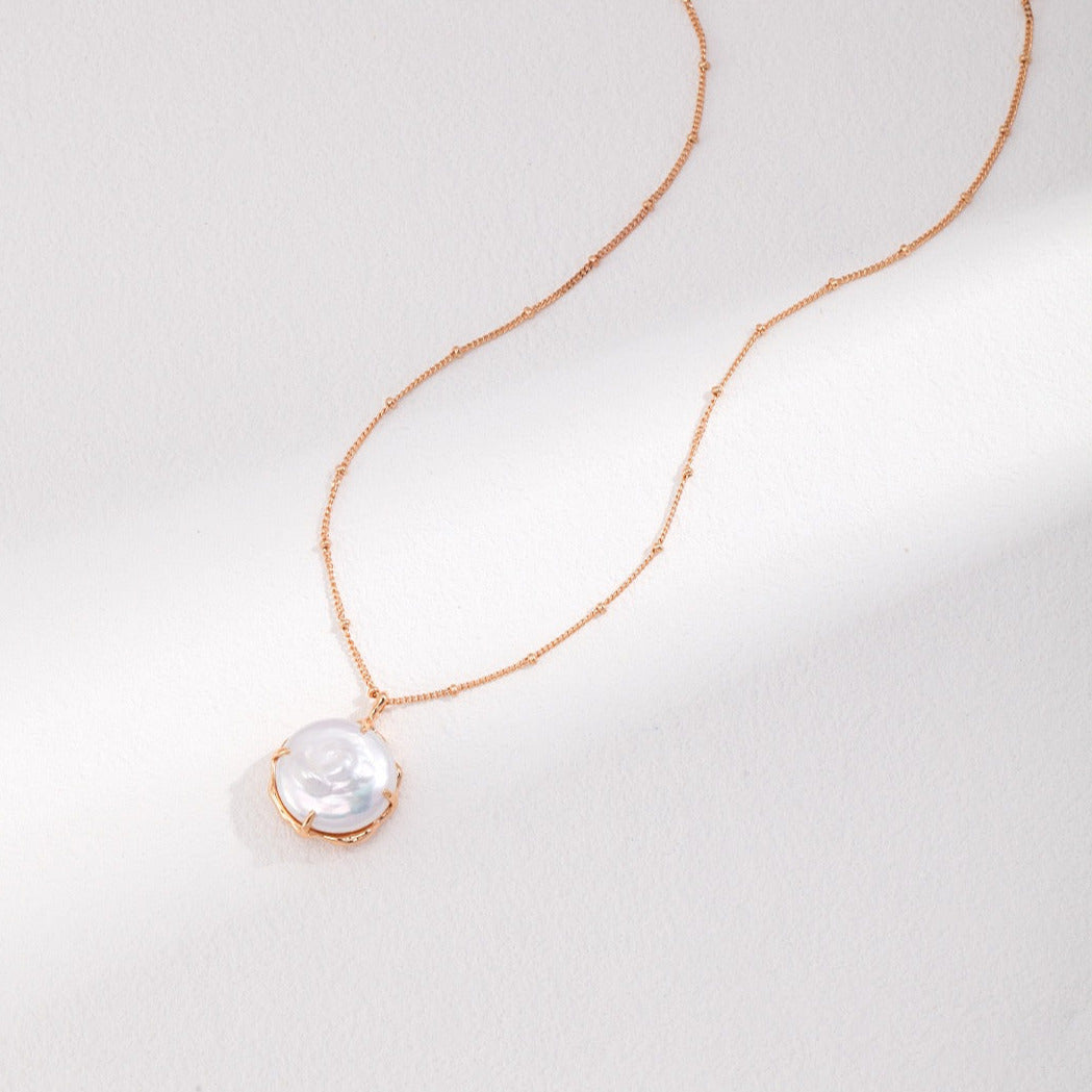 Round Button Baroque Pearl Necklace- 18k Gold Filled Silver