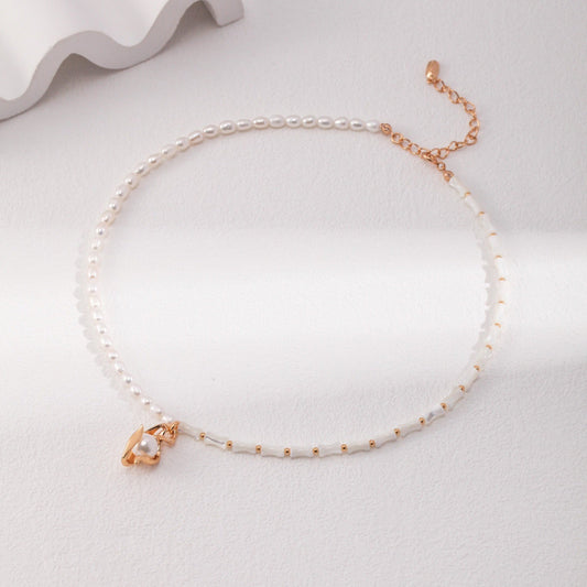 Orchid Bamboo Pearl Necklace-18k Gold on Silver