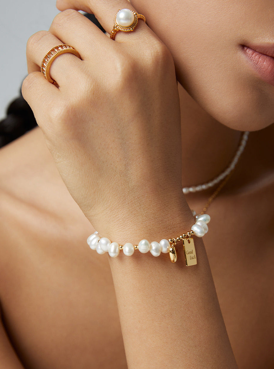 Good Luck Baroque Pearl Bracklet -18k Gold on Silver