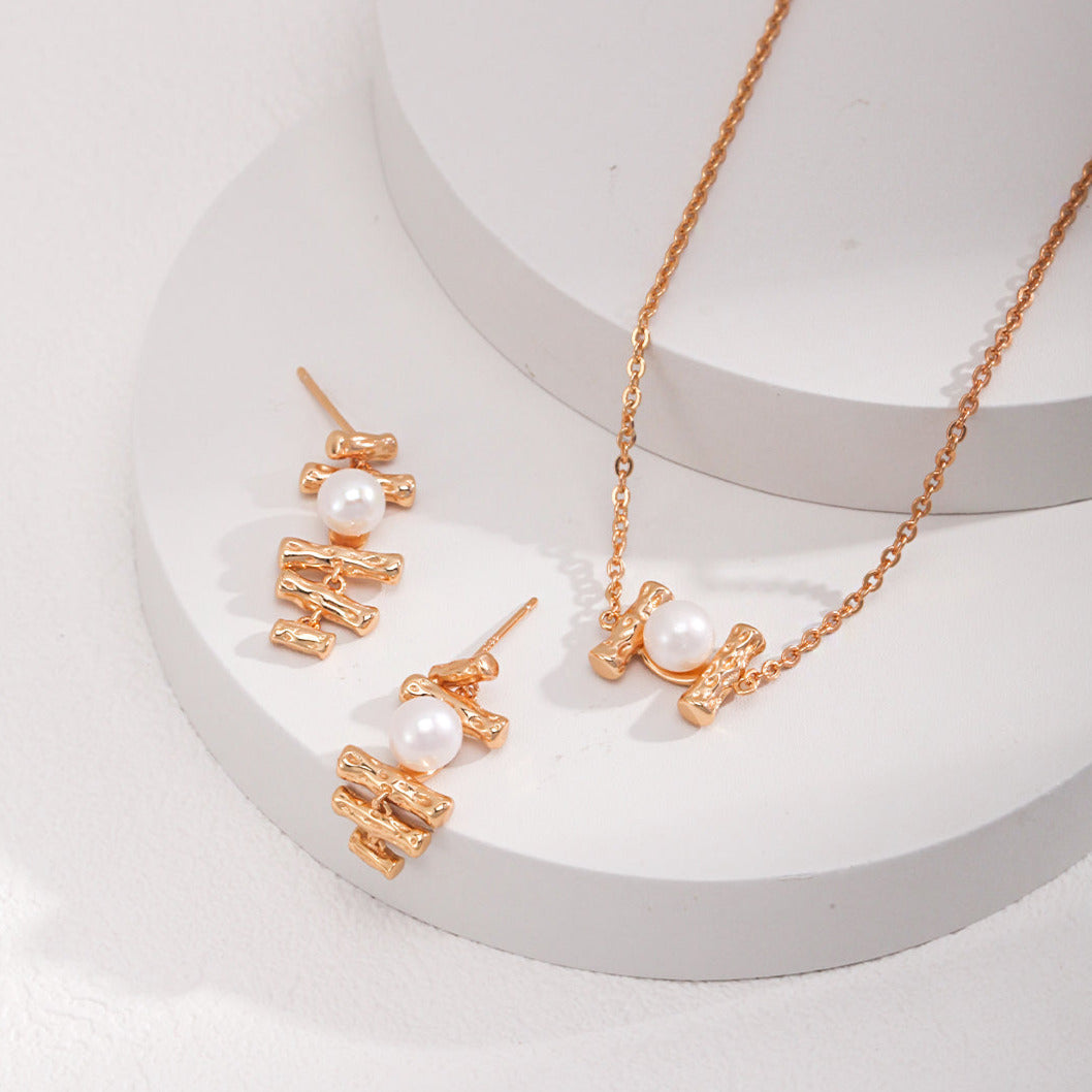 Minimalist H-Shape Pearl Necklace -18kGold on Silver