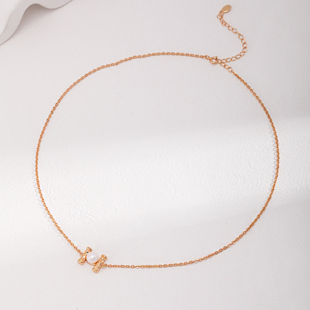 Minimalist H-Shape Pearl Necklace -18kGold on Silver
