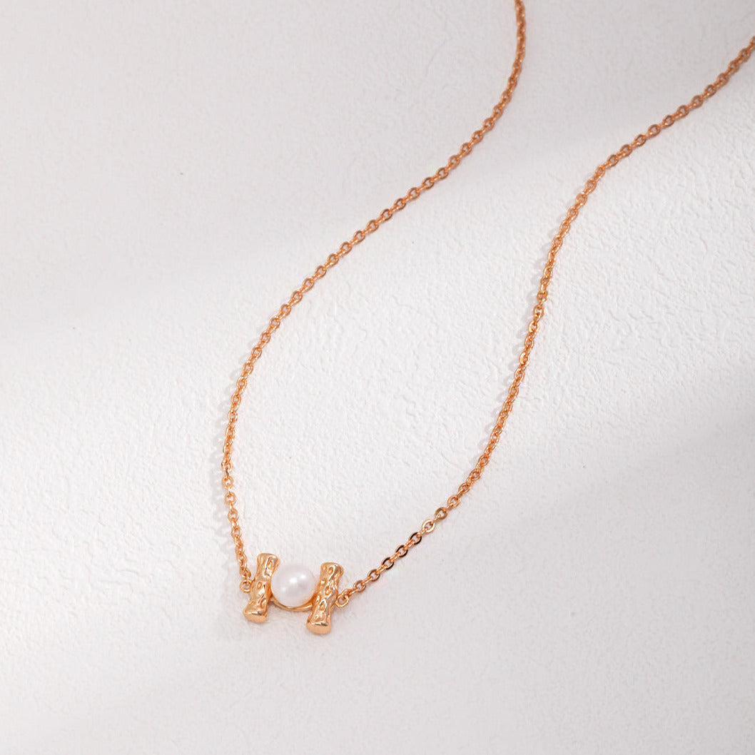 Minimalist H-Shape Pearl Necklace -18kGold on Silver