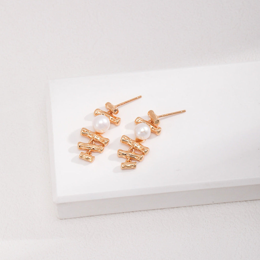 Ladder Pearl Drop Earrings- 18k gold on silver