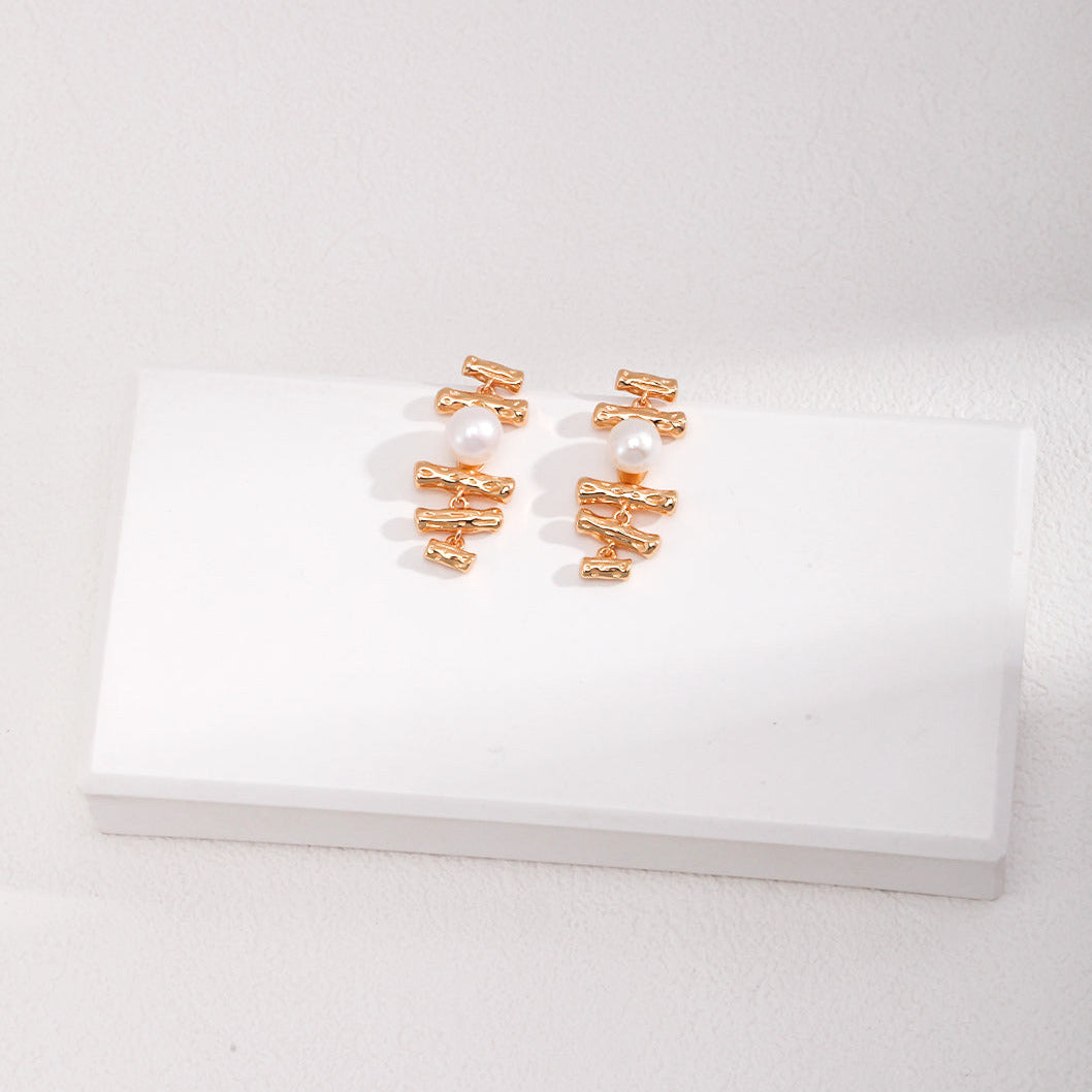 Ladder Pearl Drop Earrings- 18k gold on silver