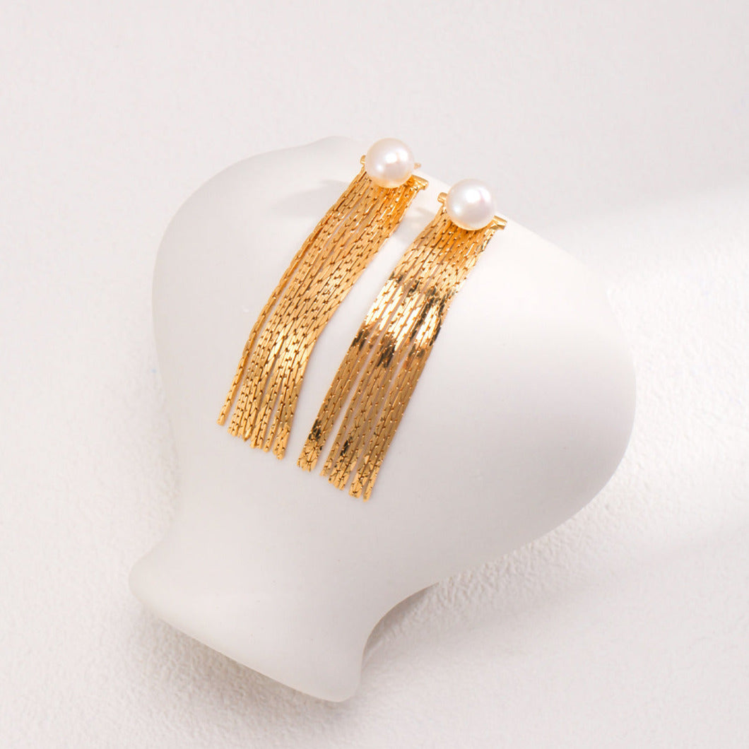 Tassel Pearl Earrings- 18k gold on silver