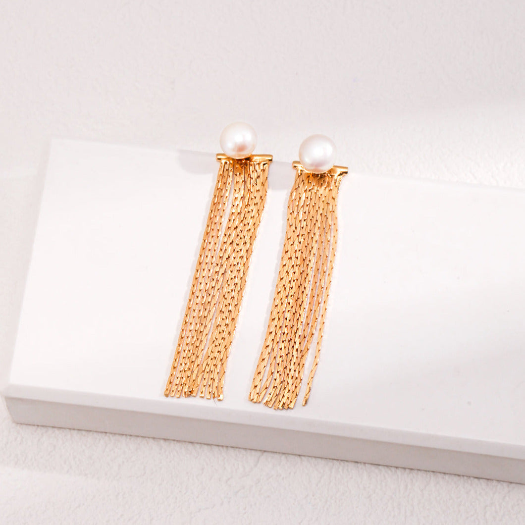 Tassel Pearl Earrings- 18k gold on silver