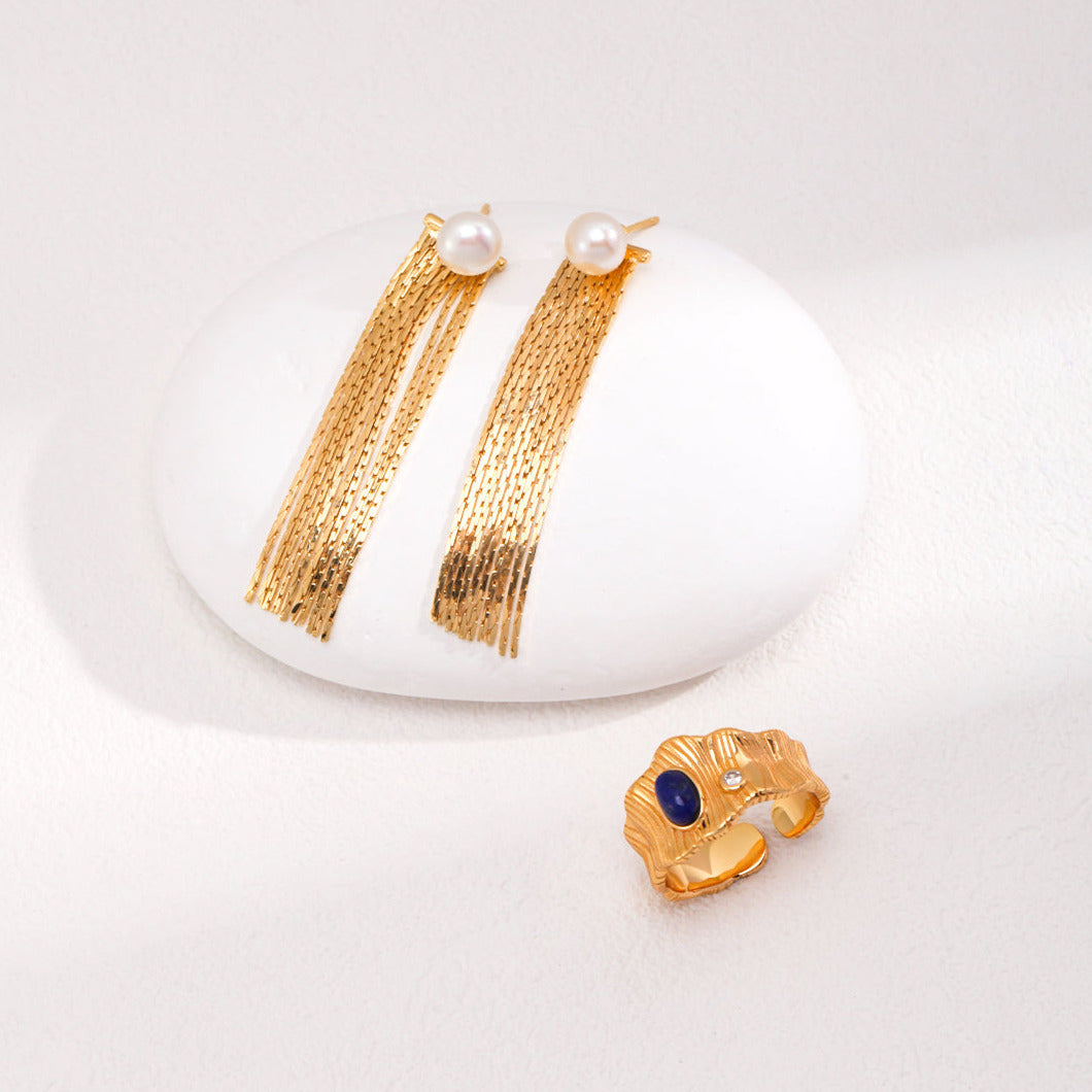 Tassel Pearl Earrings- 18k gold on silver