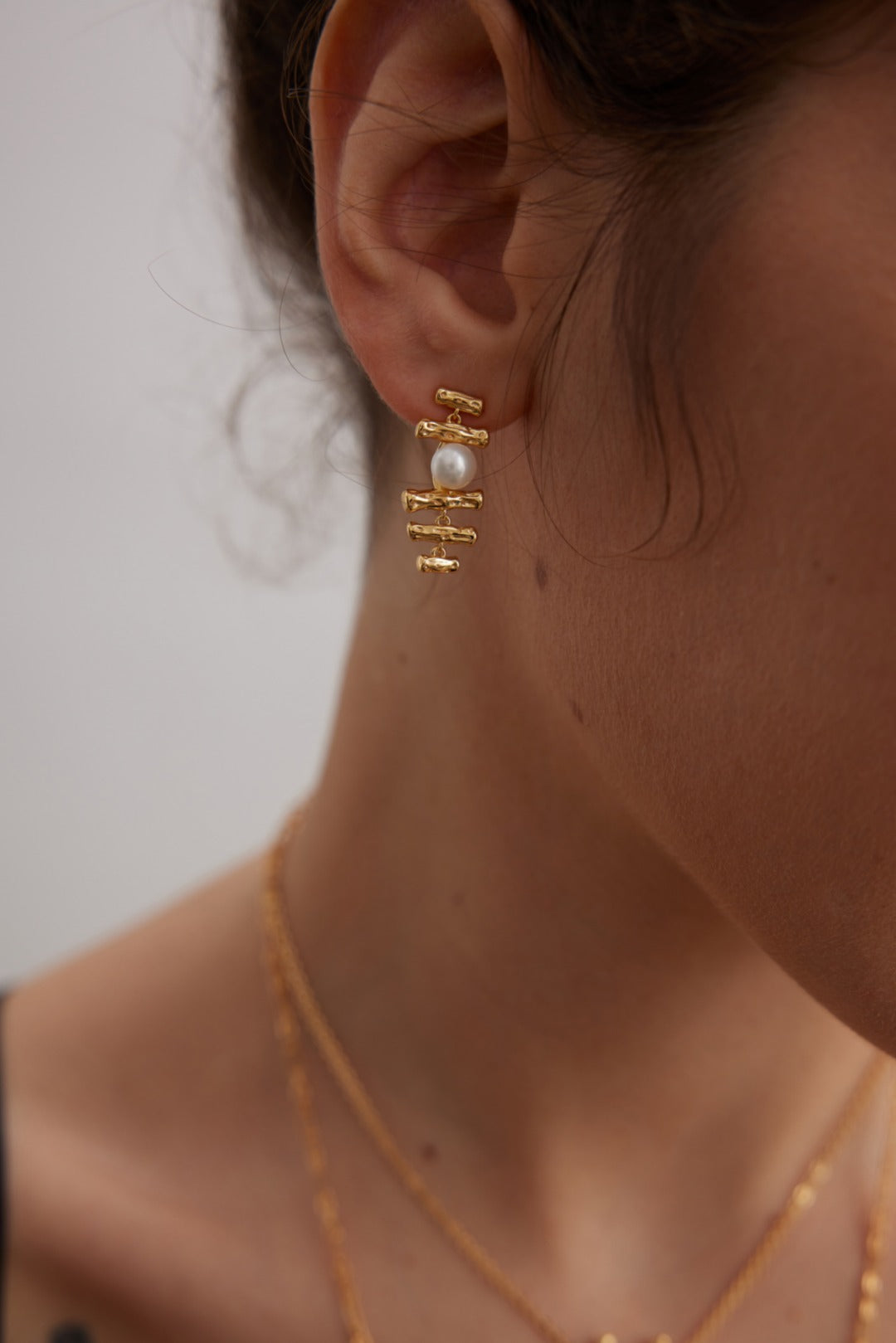 Ladder Pearl Drop Earrings- 18k gold on silver