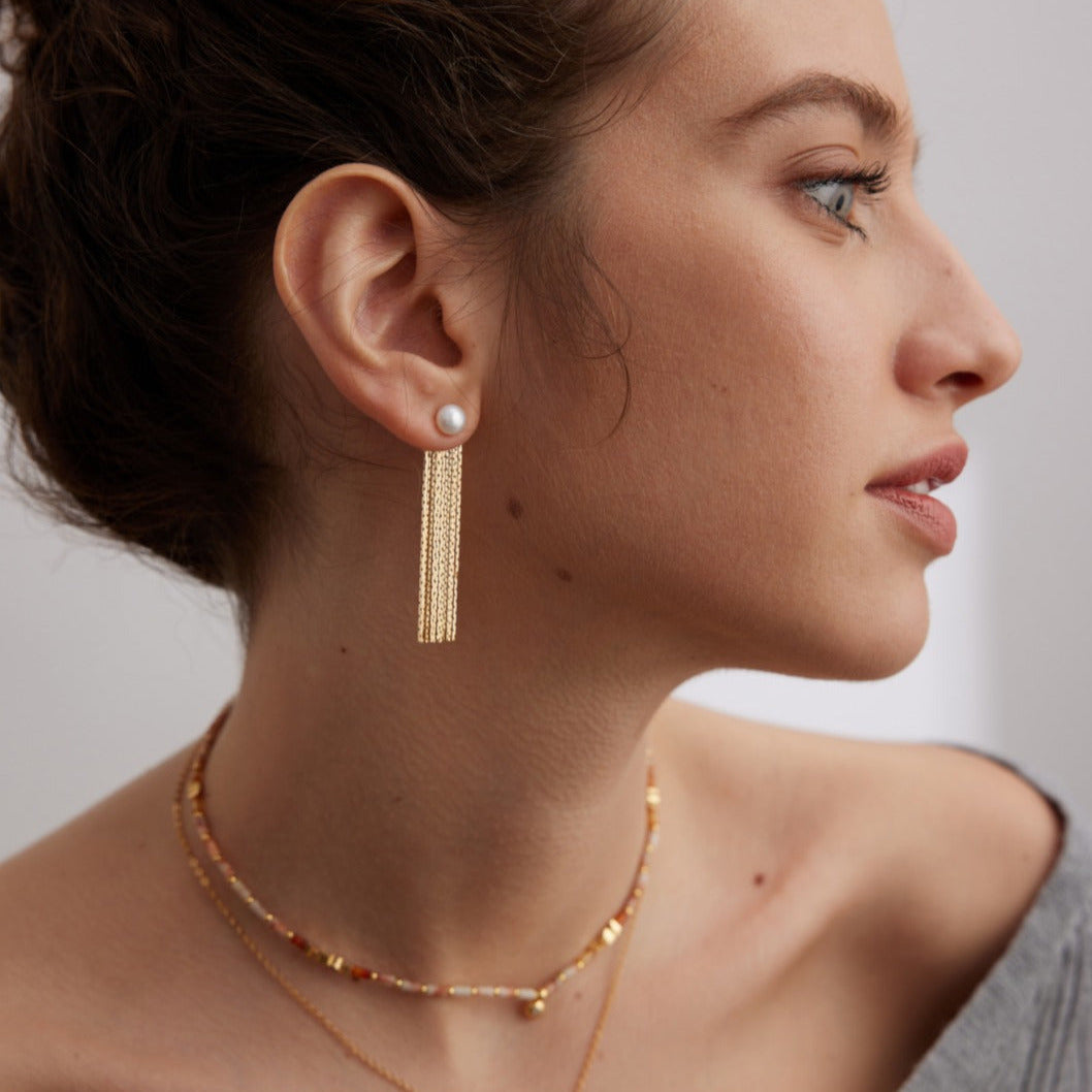 Tassel Pearl Earrings- 18k gold on silver