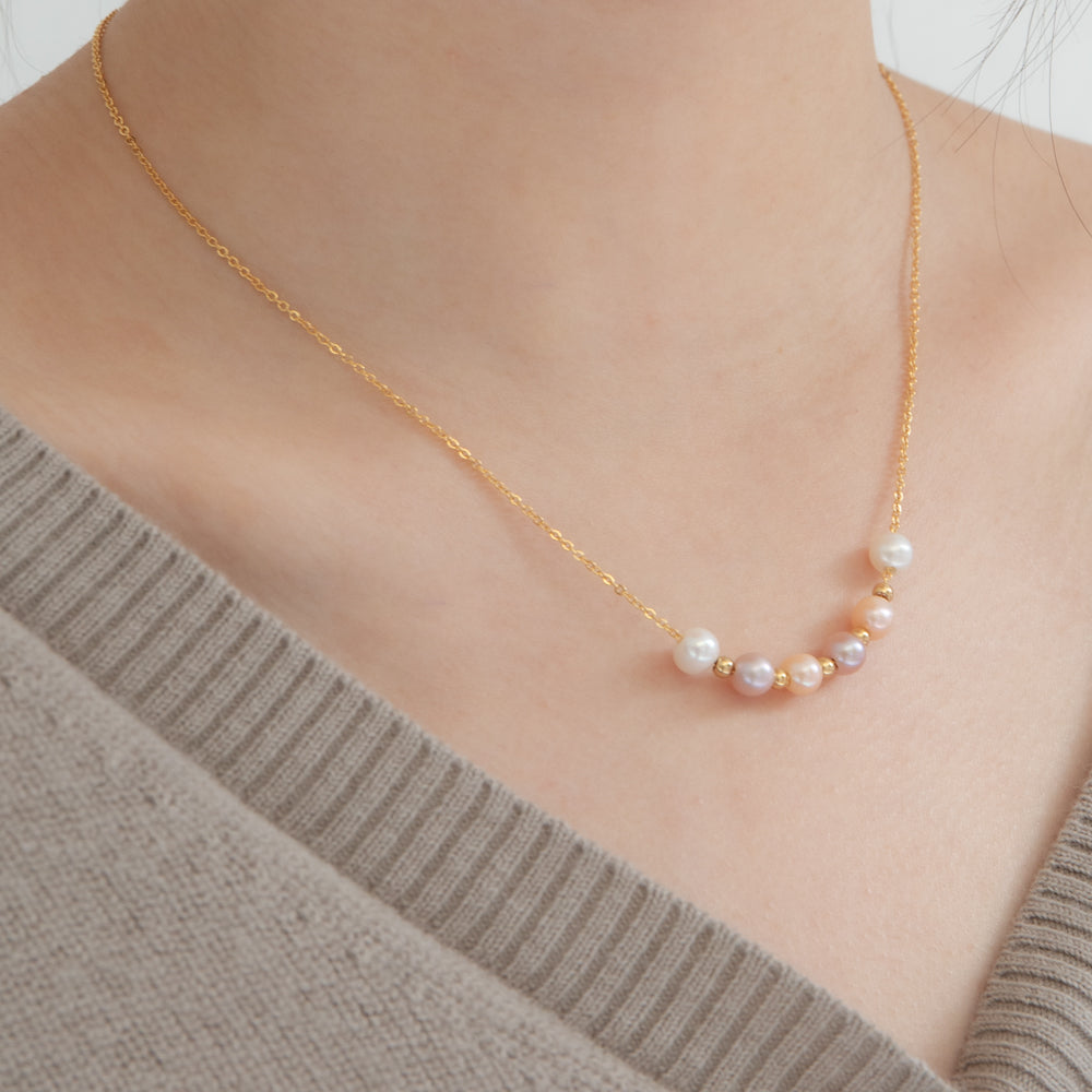 6 Multi-Color Small Freshwater Pearls Necklace 14k Gold Filled