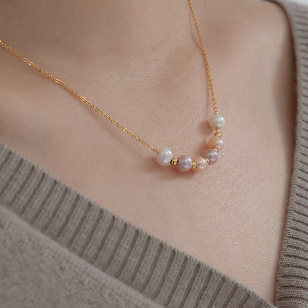 6 Multi-Color Small Freshwater Pearls Necklace 14k Gold Filled